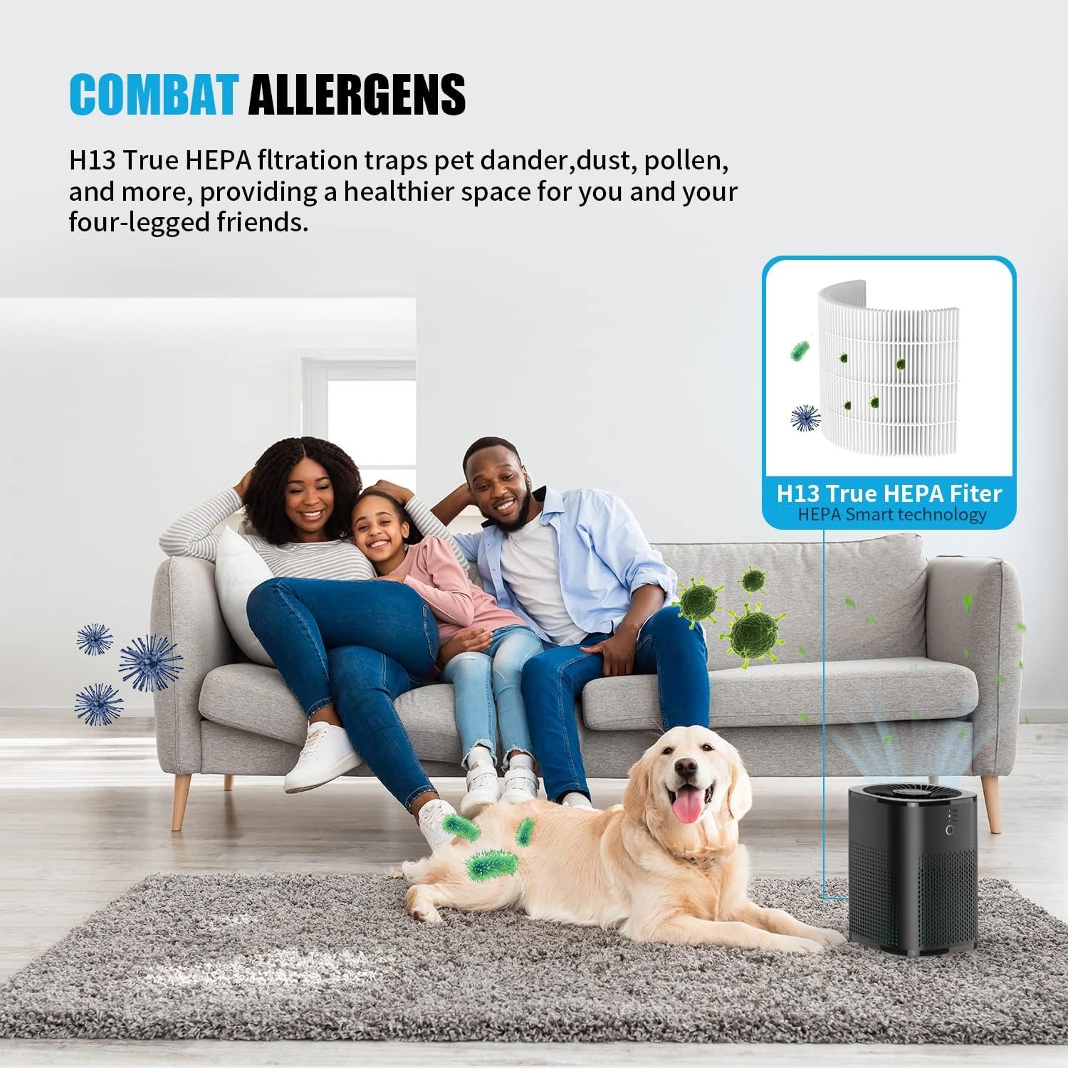 2 Pack Air Purifiers for Home Bedroom, H13 True HEPA Filter for Home large Room, Air Filter with Sleep Model, 24db Filtration System,Black