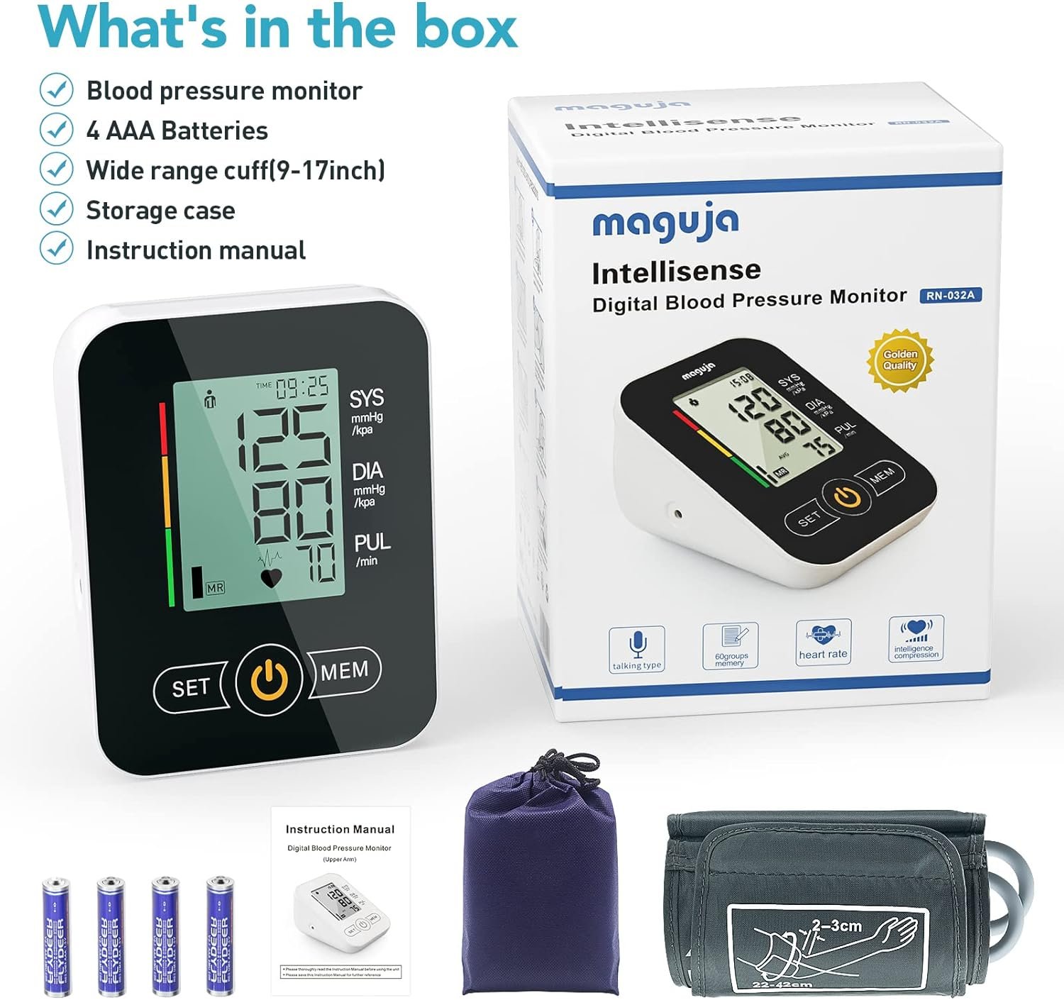 Blood Pressure Monitor,maguja Blood Pressure Machine,BP Monitor Automatic Upper Arm Cuff Digital with 8.7-17inches Adjustable Blood Pressure Cuff for Home Use