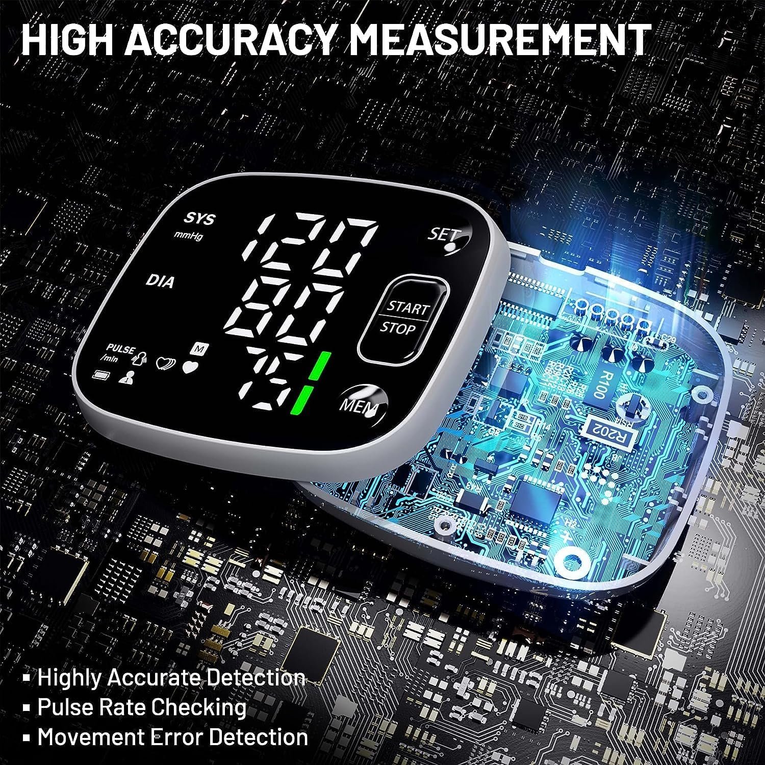 Blood Pressure Monitors for Home Use Rechargeable Blood Pressure Cuff Wrist Digital BP Machine with LED Backlit Display, Voice Broadcast, 240 Memory Storage for 2 Users with Carrying Case