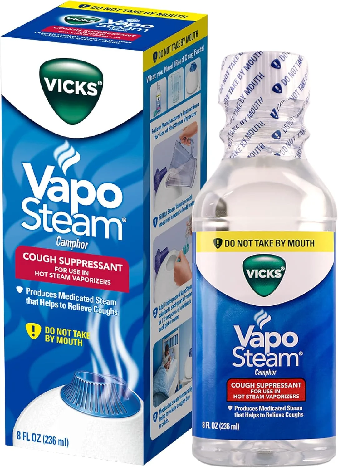 Vicks VapoSteam Medicated Liquid with Camphor, a Cough Suppressant, 8 Oz – VapoSteam Liquid Helps Relieve Coughing, for Use in Vicks Vaporizers and Humidifiers